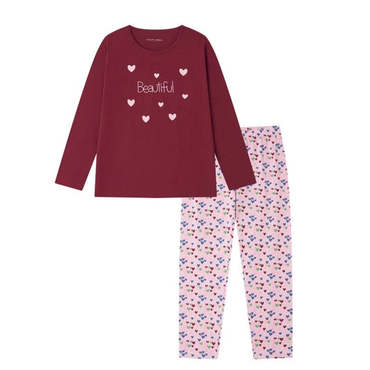 České dámské pyžamo s dlouhým rukávem a SRDÍČKY