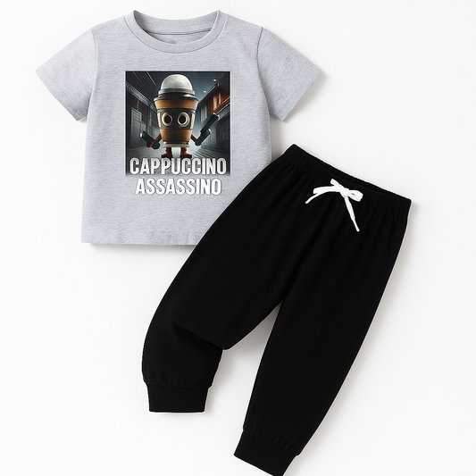 Klučičí dvoudílné pyžamko dlouhé nohavice krátký rukáv CAPPUCCINO ASSASSINO