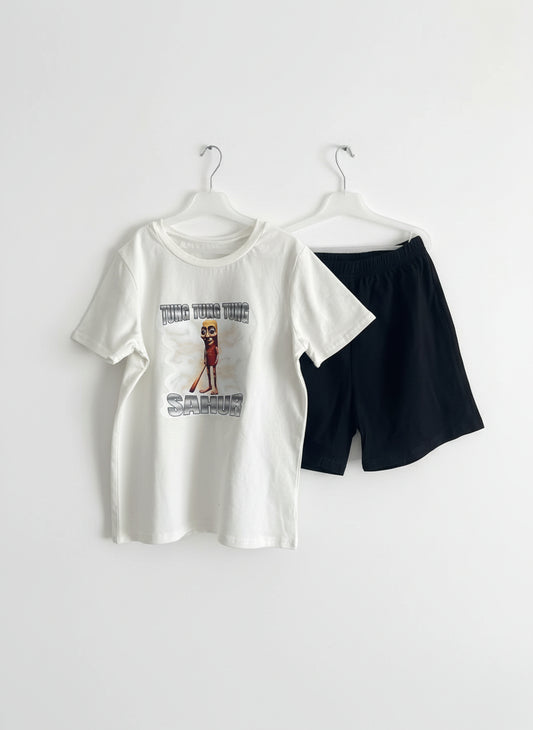 Pyžamo krátký rukáv Tung Tung Sahur 2 bílé