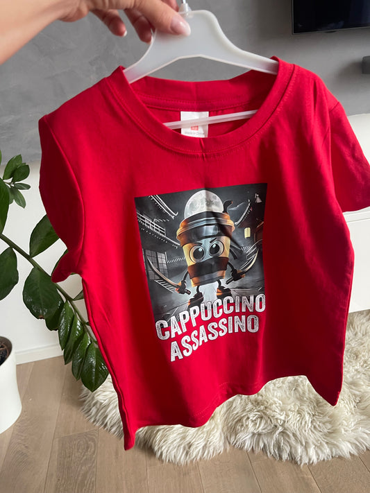 Dětské červené tričko s krátkým rukávem Cappuccino Assassino