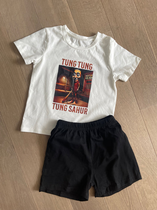 Pyžamo krátký rukáv Tung Tung Sahur bílé