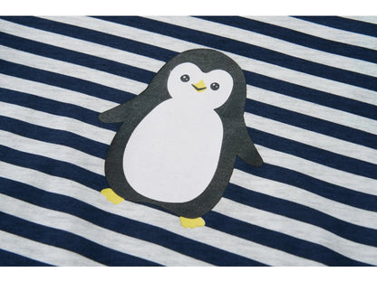 🐧 Dětské pruhované pyžamo s tučňáčkem modrá/zelená
