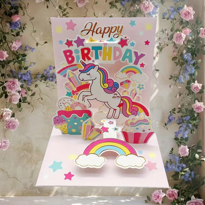 Ručně vyrobené 3D přání k narozeninám s jednorožcem ✨🦄