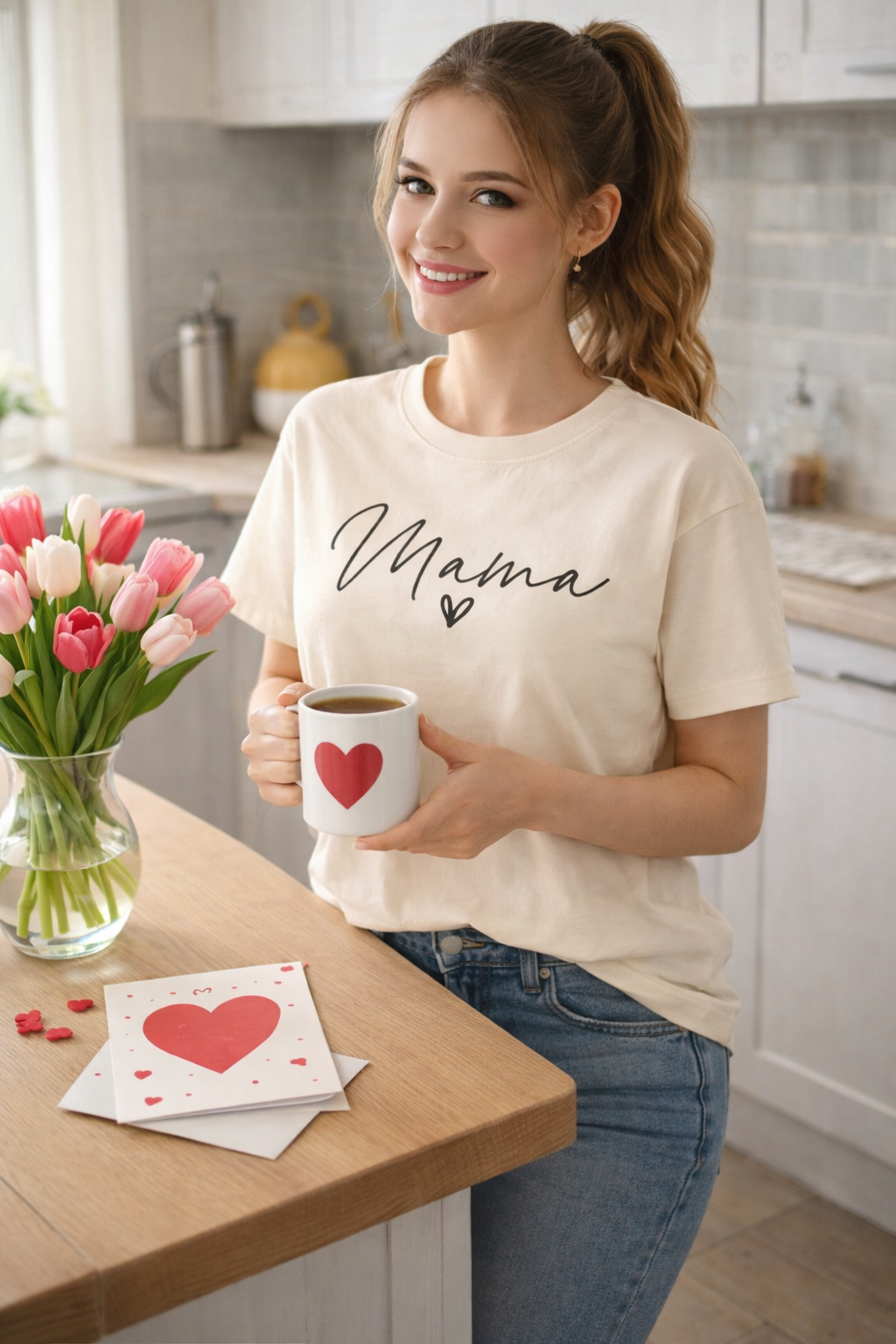 Tričko s krátkým rukávem MAMA Valentýnská edice BÍLÁ