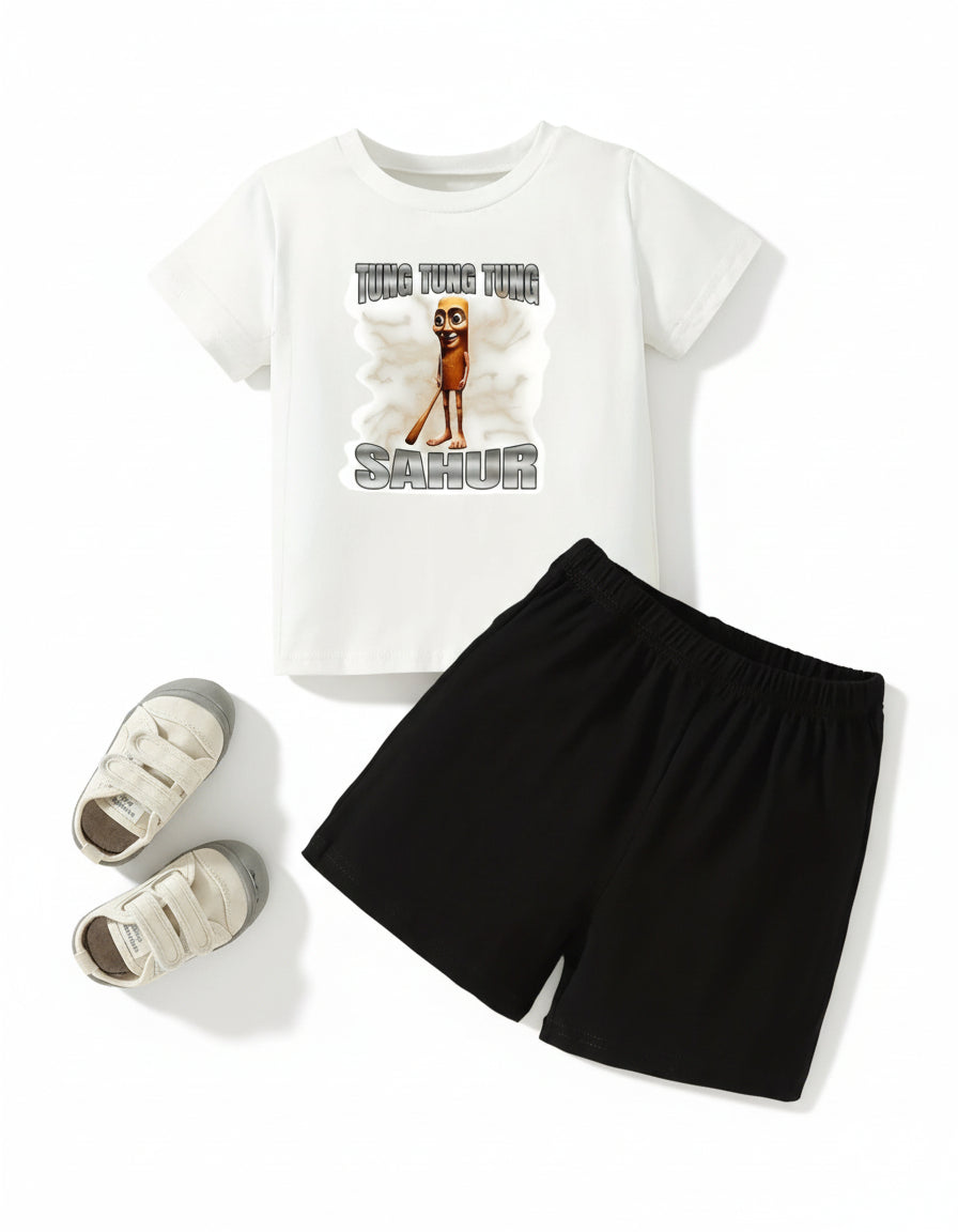 Pyžamo krátký rukáv Tung Tung Sahur 2 bílé