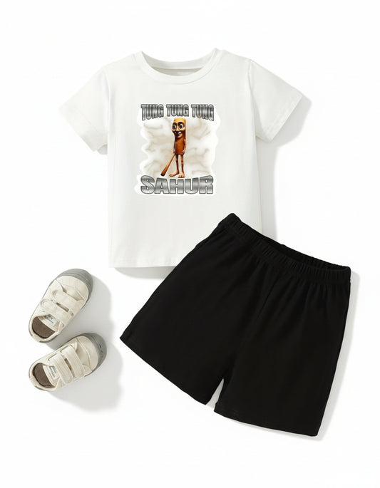 Pyžamo krátký rukáv Tung Tung Sahur 2 bílé