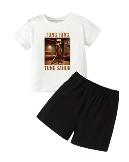 Pyžamo krátký rukáv Tung Tung Sahur bílé