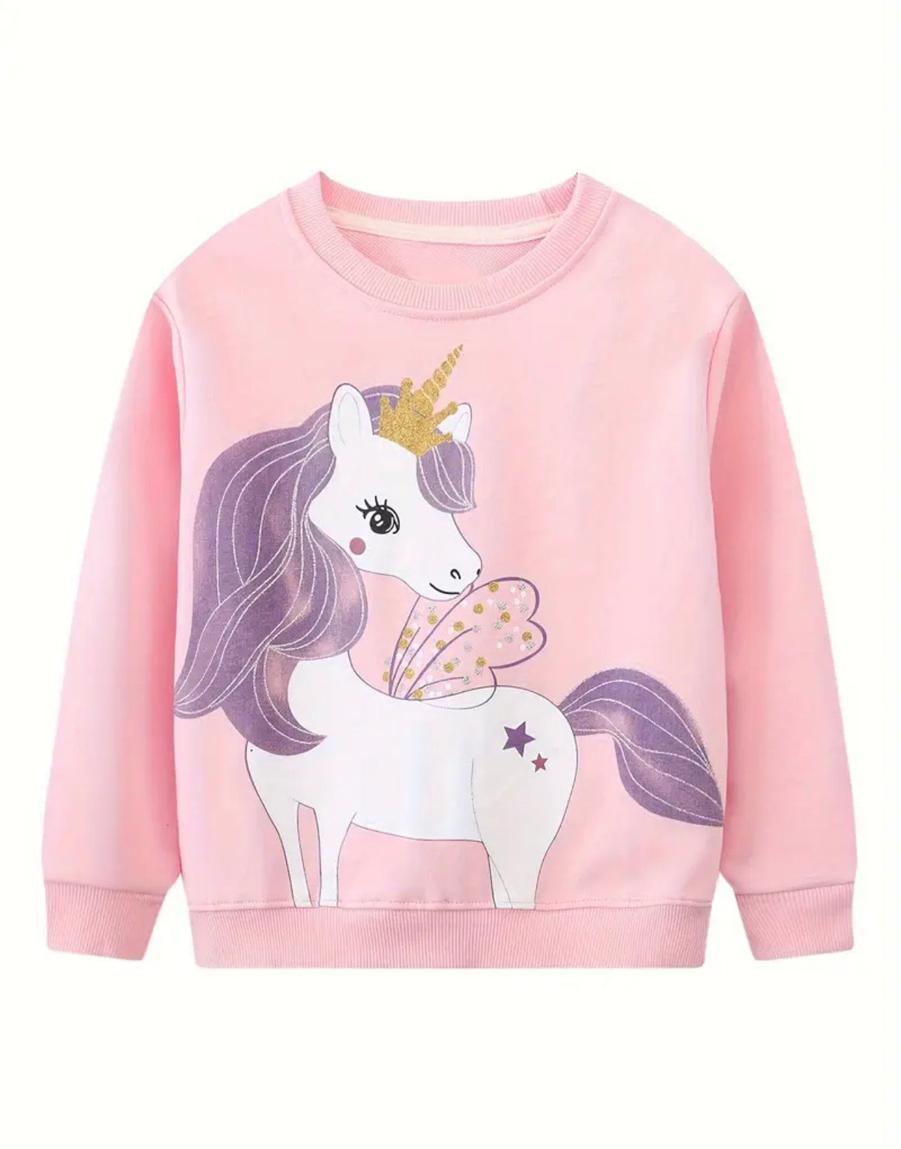 Dívčí bavlněná mikina s jednorožcem – růžová