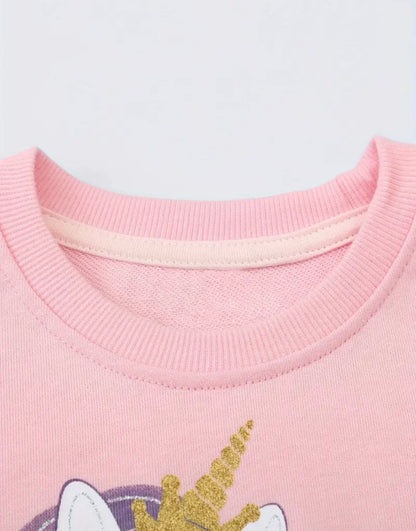 Dívčí bavlněná mikina s jednorožcem – růžová