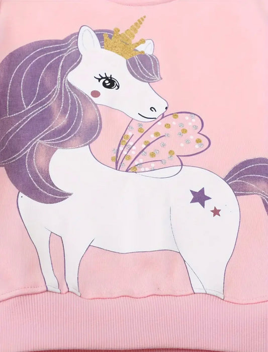 Dívčí bavlněná mikina s jednorožcem – růžová