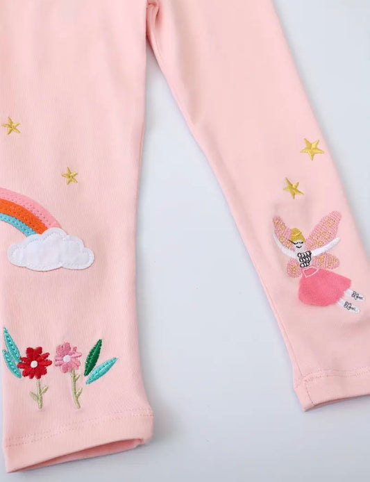 Dívčí legíny – duha & víla (růžové)