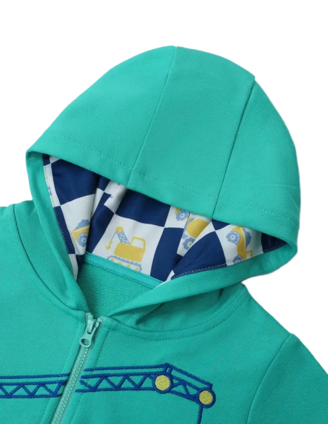 Dětská bavlněná mikina s kapucí – bagr & jeřáb (zelená)