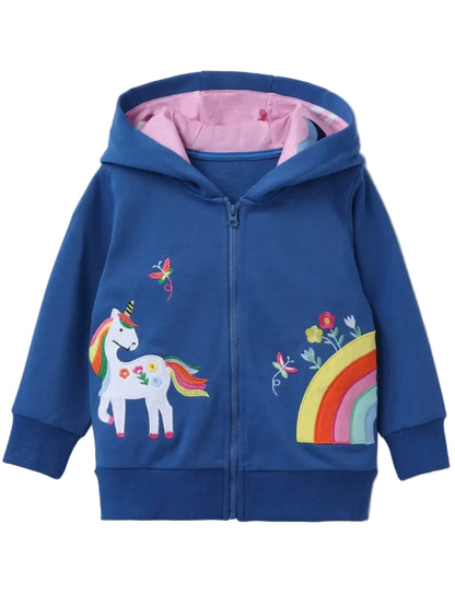Dívčí mikina s kapucí – jednorožec & duha