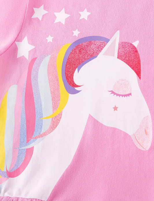 Dívčí šaty s jednorožcem růžové