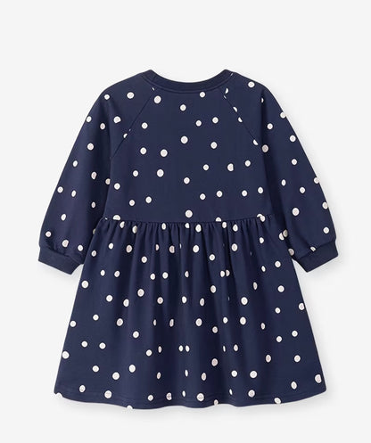 Dívčí bavlněné šaty s jednorožci – puntíkované (tmavě modré)
