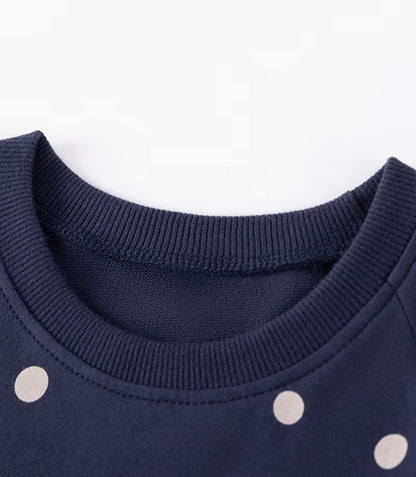 Dívčí bavlněné šaty s jednorožci – puntíkované (tmavě modré)