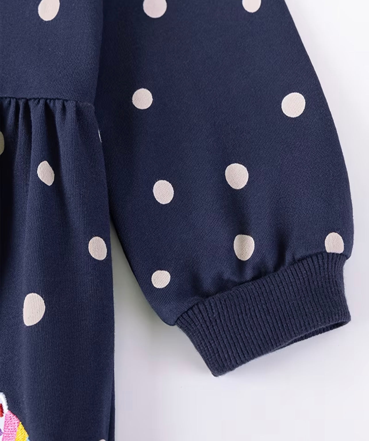 Dívčí bavlněné šaty s jednorožci – puntíkované (tmavě modré)