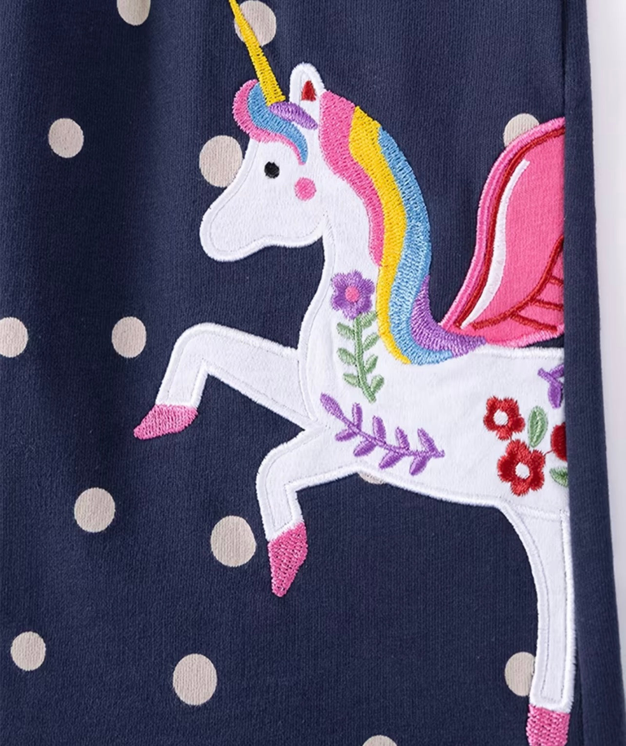 Dívčí bavlněné šaty s jednorožci – puntíkované (tmavě modré)