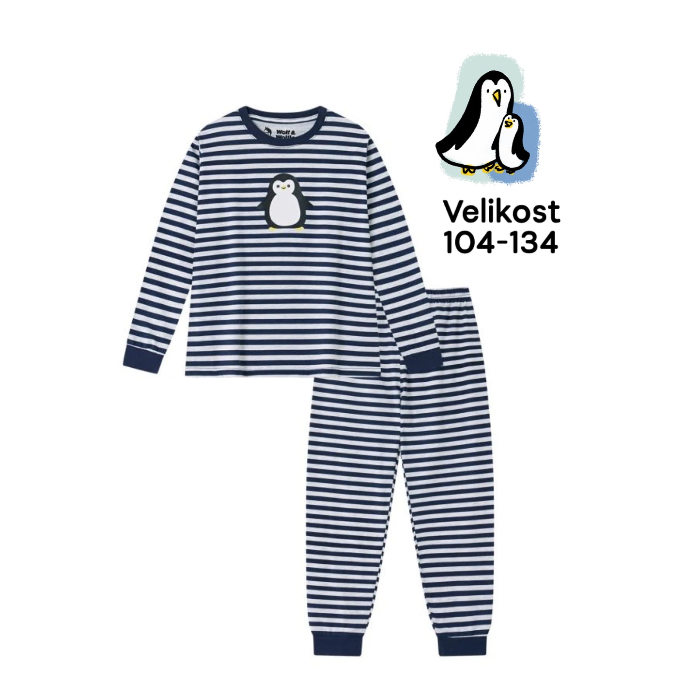🐧 Dětské pruhované pyžamo s tučňáčkem modrá/zelená