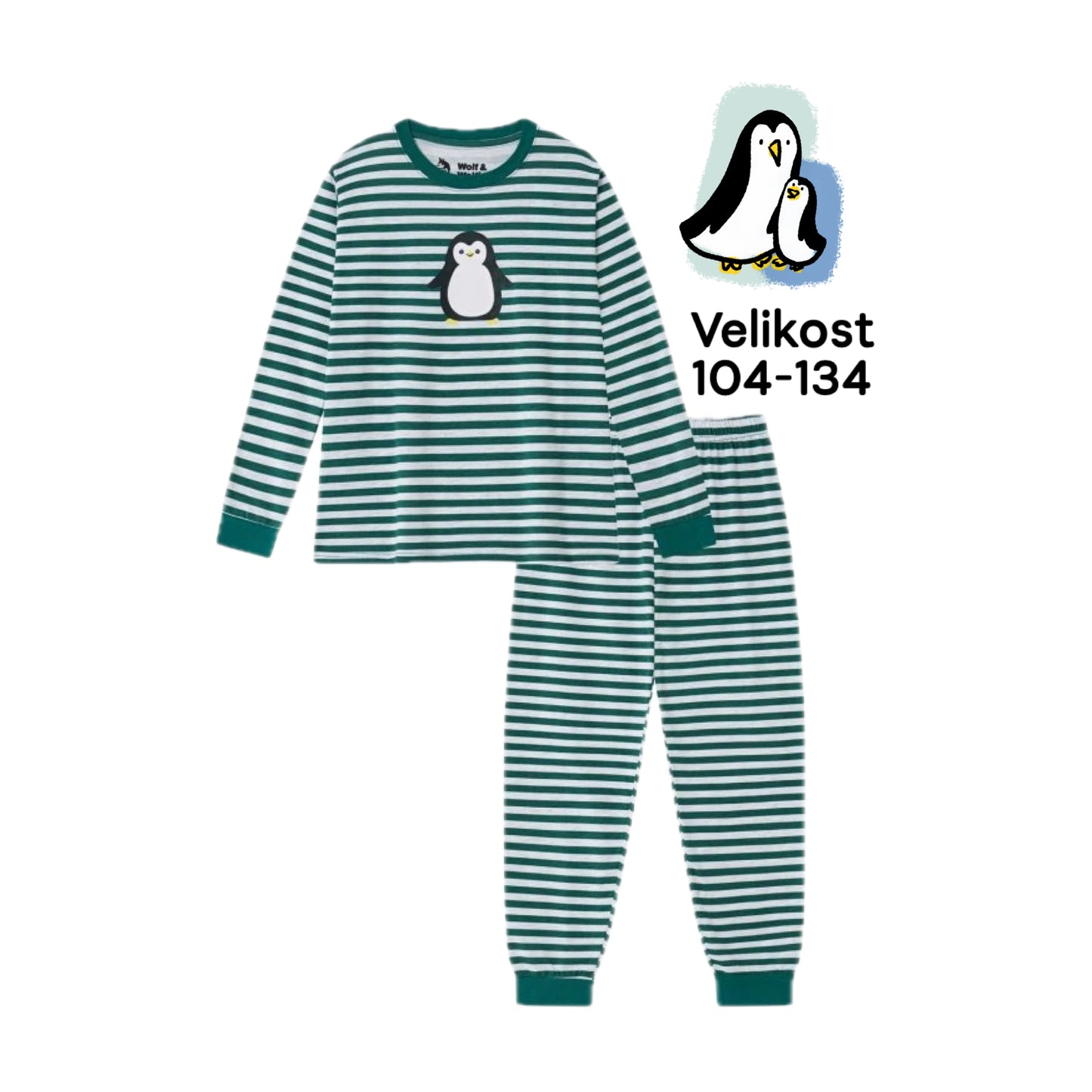 🐧 Dětské pruhované pyžamo s tučňáčkem modrá/zelená