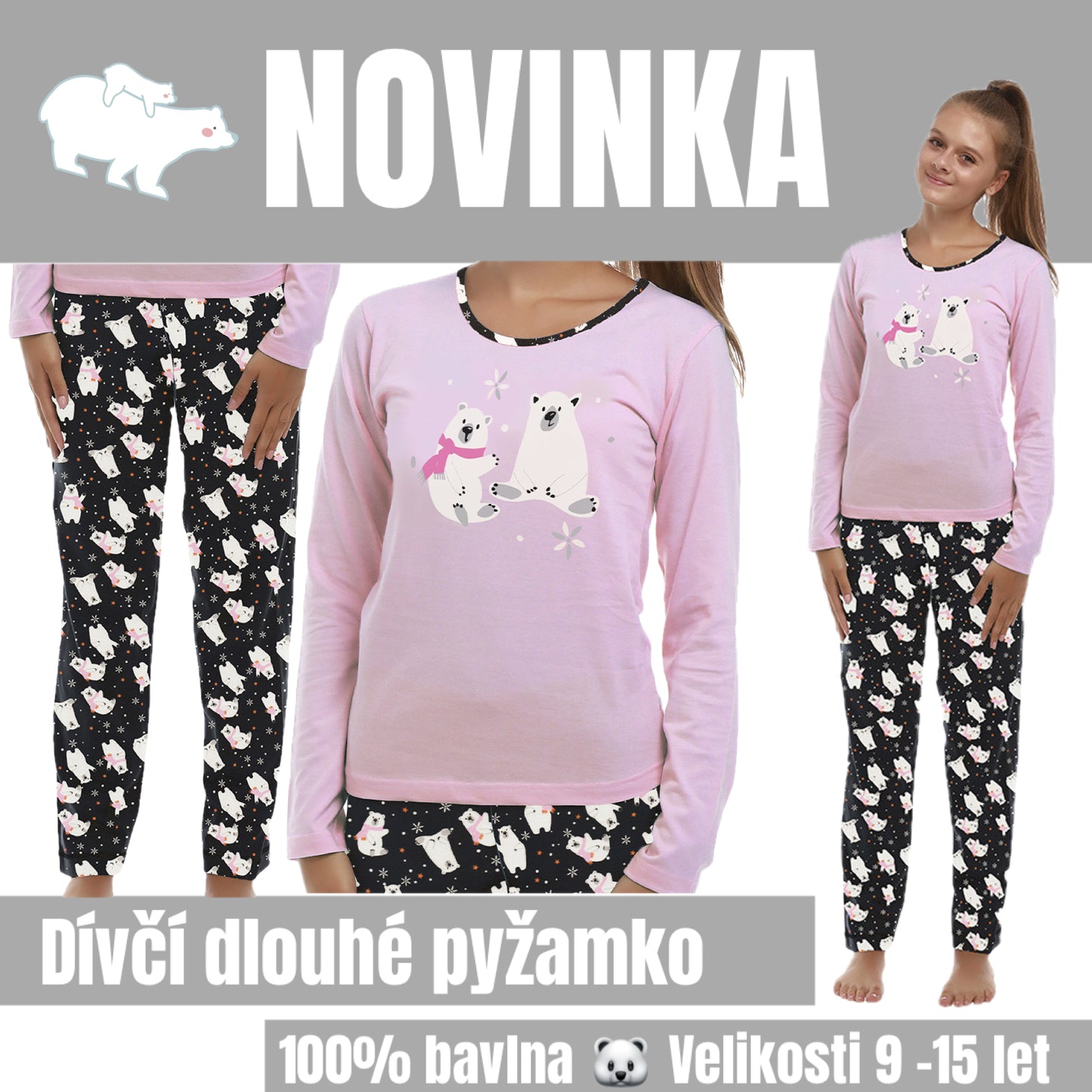 Dívčí dvoudílné dlouhé pyžamko LEDNÍ MEDVĚD