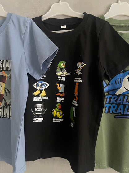 Set 3 dětských triček – Italský BrainRot | Cappuccino Assassino Brainrot figurky Tralalero Trallalá