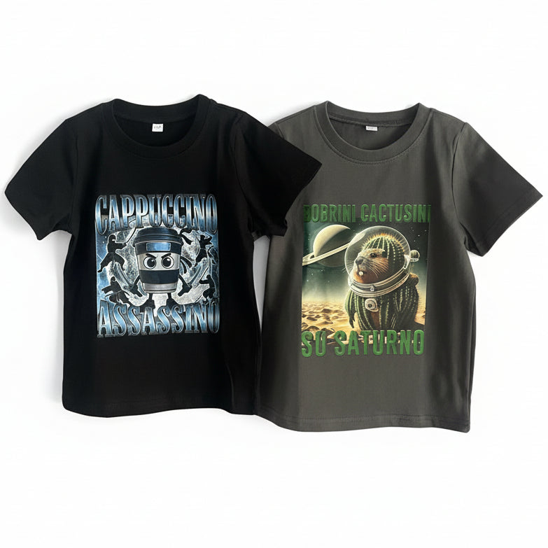 Set 2 dětských triček – Cappuccino Assassino & Bobrini Cactusini