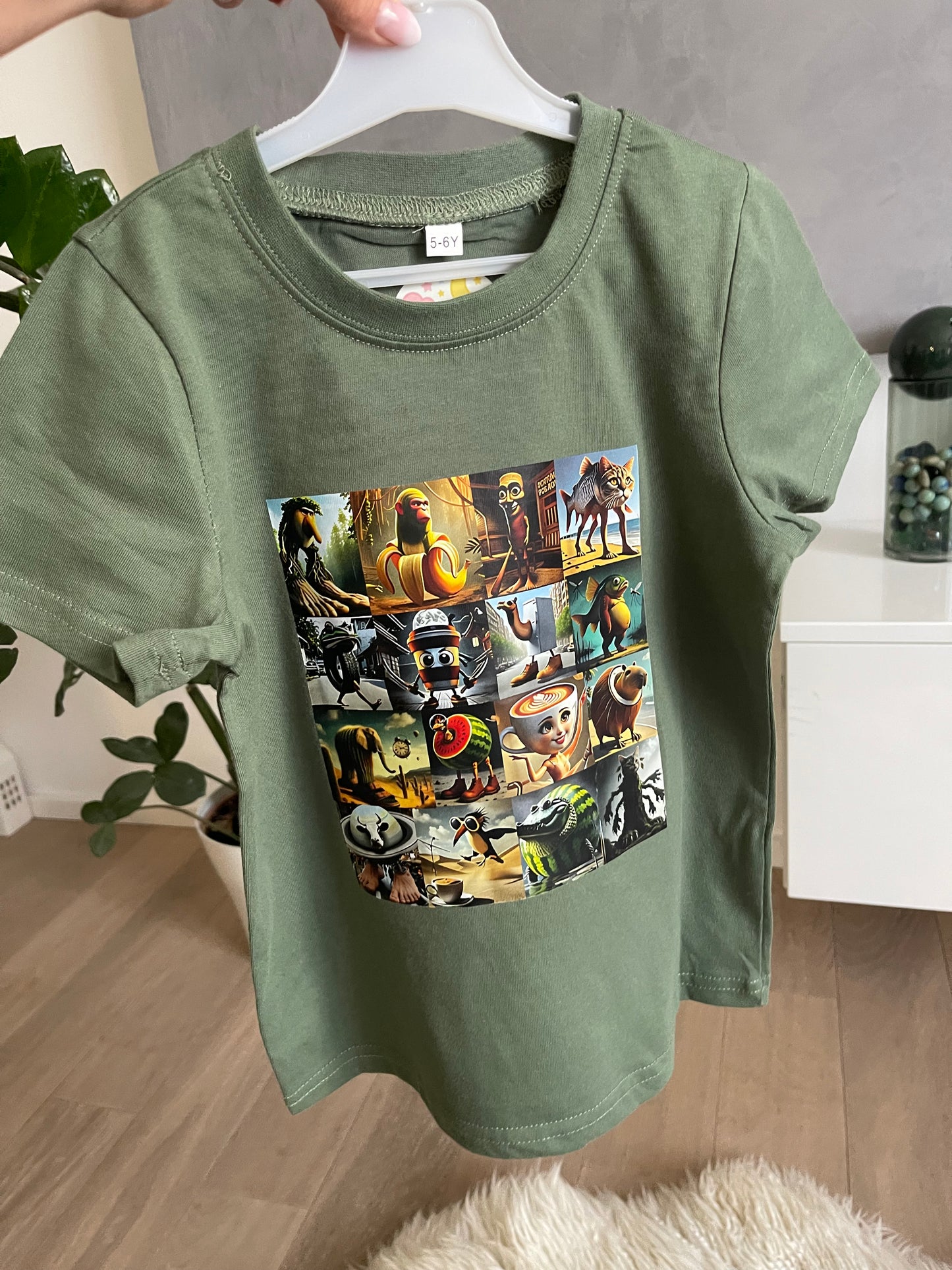 Dětské tričko s krátkým rukávem BRAINROT khaki