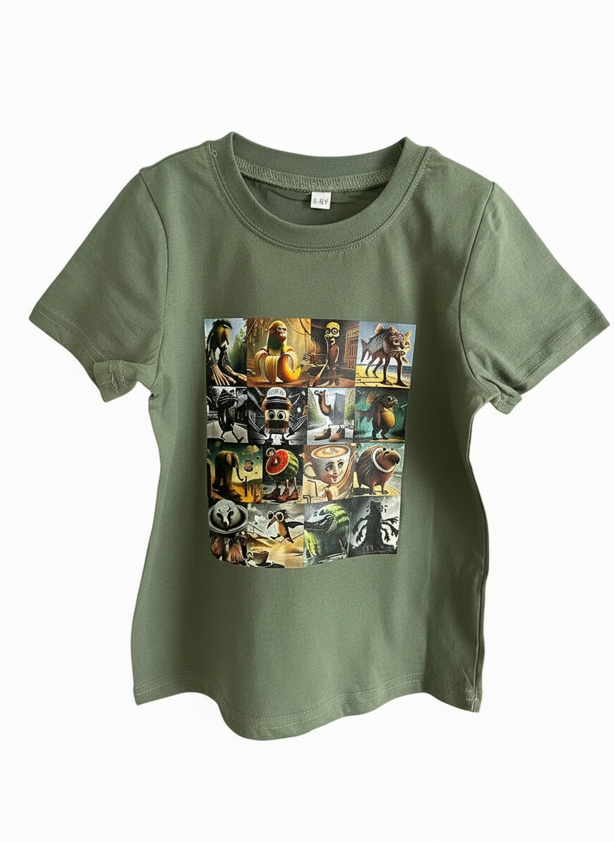 Dětské tričko s krátkým rukávem BRAINROT khaki