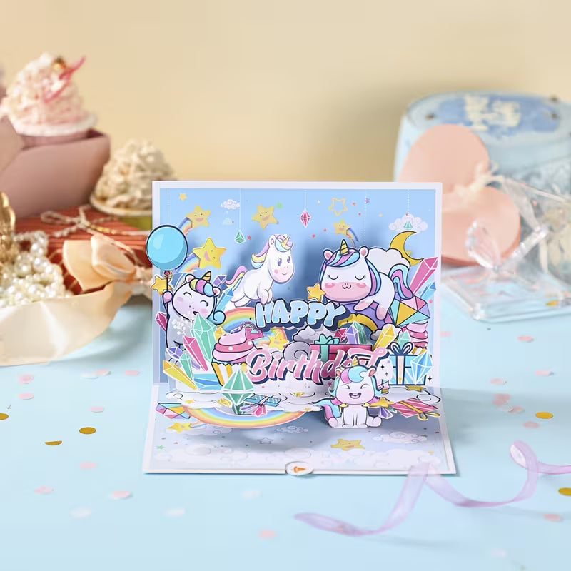 3D vyskakovací přání s jednorožcem a pohyblivými částmi 🦄🌈